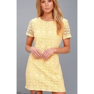 Lulus Dress Womens X Small Yellow Lace Mini Love You For‎ Eternity Shift Flirty